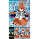 Doudou lapin plat b�b� en peluche douce avec veste ? marron et bleu