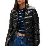 Doudoune noir brillant femme tommy jeans slim zip print