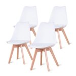 Lot de 4 chaises - dowisdoly - chaises scandinaves - coussin de si�ge en cuir - l 49x p 42xh 83 cm (blanc) ...