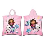 Gabby et la maison magique - poncho de douche avec capuche en coton - rose - 50 x 115 cm