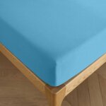 Drap housse 140 x 190 cm bonnet 30 cm prmium pour lit 2 places - prmium cyan