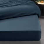Drap housse - douceur dinterieur - 140x190 cm - 100% percale de coton - bonnet 30 cm - bleu nuit