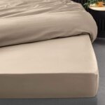 Drap housse 160x200 cm - percale 100% coton - bonnet 30 cm - sable Drap housse 160x200 cm - percale 100% coton - bonnet 30 cm - sable