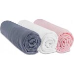 Easy dort - draps housse coton 60x120 - lot de 3 - gris rose blanc - jersey extensible - oekotex