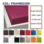 Drap housse - framboise - 160x200 cm - 100% coton - 57 fils / cm2 - bonnet 25 cm