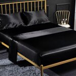 Drap - housse en satin parure de lit de luxe classique draps de lit soyeux doux de couleur unie noir ...