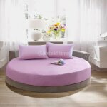 Drap housse en coton pour lit rond 200cm - violet clair - fibre naturelle - lavable en machine