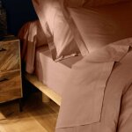 Drap plat 1 personne 180 x 290 cm - 100% coton 57 fils - blush - finition point bourdon