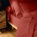 Drap plat 240 x 300 cm 100% coton 57 fils terracotta - finition point bourdon (2 personnes)