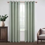 Dre - lot de 2 132x240cm rideau voilage vert sauge en lin semi transparent pour fenetre salon moderne ...