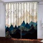 Dre - lot de 2 rideaux occultants � ?illets effet marbre bleu dor� et isolation thermique