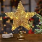 Dre - �toile de sapin de no�l lumineuse dor�e 25�20 cm ? sommet d?arbre � paillettes ? d�coration de ...