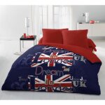 Dream in london parure de draps 4 pices microfibre - bleu - 240x300 cm