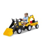 Tractopelle enfants 3 en 1 - dreamade - bulldozer  pdales avec 6 roues - jaune