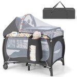 Dreamade 5 en 1 lit bb avec table  langer lit parapluie avec matelas & moustiquaire 3 jouets mignons ...