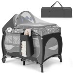 Dreamade 5 en 1 lit bb avec table  langer lit parapluie avec matelas & moustiquaire 3 jouets mignons ...