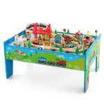 Dreamade 80 pcs table circuit de train en bois table dactivit pour train avec plateau rversible tiroir ...
