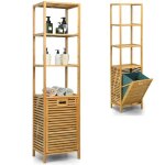 Dreamade armoire de salle de bain 3 tagre avec panier  linge amovible meuble salle de bain en bambou ...