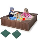 Dreamade bac � sable carr� pour enfants en hdpe avec couvercle de protection 4 si�ges dangle doublure ...