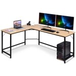 Dreamade bureau informatique en forme de l table d?angle en bois avec 6 pieds réglables plateau spacieux ... Dreamade bureau informatique en forme de l table d?angle en bois avec 6 pieds réglables plateau spacieux ...