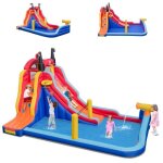 Dreamade ch�teau gonflable 5 en 1 avec toboggan piscine canon � eau panier de basket mur descalade aire ...