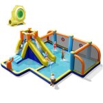 Dreamade ch�teau gonflable 7 en 1 pour enfants avec gonfleur 680w toboggan mur descalade terrain de football ...