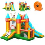 Dreamade ch�teau gonflable pour enfant avec souffleur 610w aire de jeux gonflable avec toboggans et 60 ...