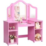 Dreamade coiffeuse enfant 2 en 1 en bois avec 3 miroir pliable 4 �tag�res table de maquillage enfant ...