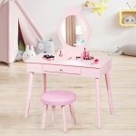 Dreamade coiffeuse enfant avec miroir et tabouret ensemble coiffeuse princesse en mdf et bois de pin ...