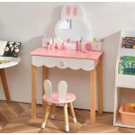 Dreamade coiffeuse enfant avec tabouret table de maquillage avec tiroirs & miroir amovible & 2 bo�tes ...