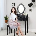 Dreamade coiffeuse avec miroir et 10 lampe  led table de maquillage avec 1 tabouret et 4 tiroirs pieds ...