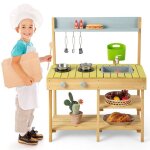 Dreamade cuisine enfants en bois de sapin avec plaque de cuisson evier amovible bac deau et robinet etagres ...