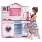 Dreamade cuisine enfant avec cuisini�re � gaz toit avec rideaux micro - ondes et robinet espace de rangement ...