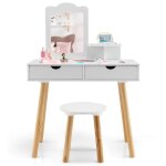 Dreamade ensemble coiffeuse et tabouret pour enfants table de maquillage 2 en 1 avec miroir carr 2 tiroirs ...
