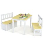 Dreamade ensemble de table et 2 chaises enfant avec banc coffre � jouet 2 en 1 ensemble table dactivit� ...