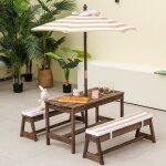 Dreamade ensemble table et bancs de jardin en bois enfants avec parasol & coussin mobilier de pique - ...