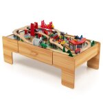 Dreamade ensemble table circuit de train en bois 100 pices avec macadam avion table de jeu avec tiroir ...