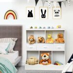 Dreamade etagre de rangement pour jouets enfant meuble de rangement en mdf avec 3 etagres 5 compartiments ...