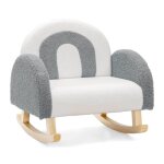 Dreamade fauteuil � bascule enfant en velours teddy avec dossier �largi pieds en bois massif anti - basculemen ...