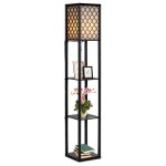 Dreamade lampadaire sur pied 160cm en bois avec 3 etagres et abat - jour en tissu idal pour salon et ...