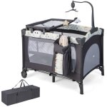 Dreamade lit parapluie b�b� pliable portable avec matelas table � langer bo�te � musique jouets suspendus ...