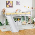 Dreamde lit superpos lit mezzanine enfant avec toboggan amovible chelle et clture lit combine en acier ...