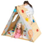 Dreamade maison de jeux en bois triangulaire pour enfants avec mur d?escalade tente de jeux cach�e avec ...