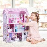 Dreamade maison de poupe en bois avec 8 meuble&accessoire de dnette jeu dimitation enfant mansion de ...