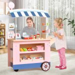 Dreamade marchande en bois pour enfant commer�ant - magasin - stand de vente jeu dimitation avec roues ...
