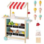 Dreamade marchande enfants en bois stand vendeur avec auvent et 2roues - accessoires6c�nes balance cloche ...