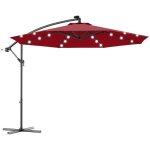 Dreamade parasol de jardin 3m avec 24 lampes led solaires parasol d�port� en polyester imperm�able pour ...