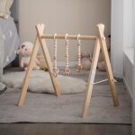 Dreamade portique d?veil bb en bois avec jeux suspendus arche de jeux pliable avec structure triangulaire ...