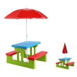 Dreamade salon de jardin enfant en polypropyl�ne avec parasol en nylon banc et table ensemble de jardin ...