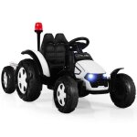Tracteur �lectrique pour enfants 12v avec remorque amovible et t�l�commande dreamade - blanc